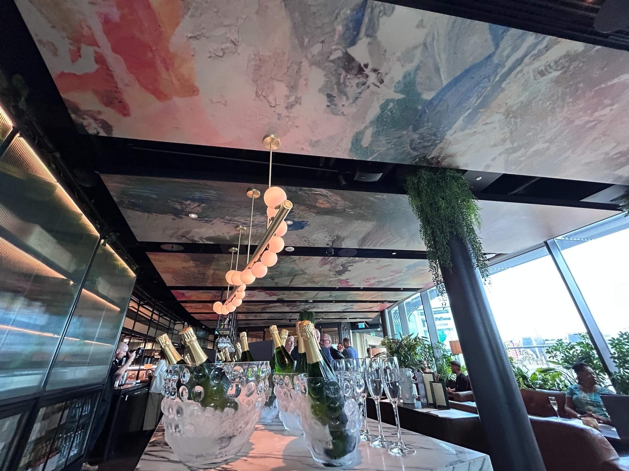 Restaurant ceiling mural panels