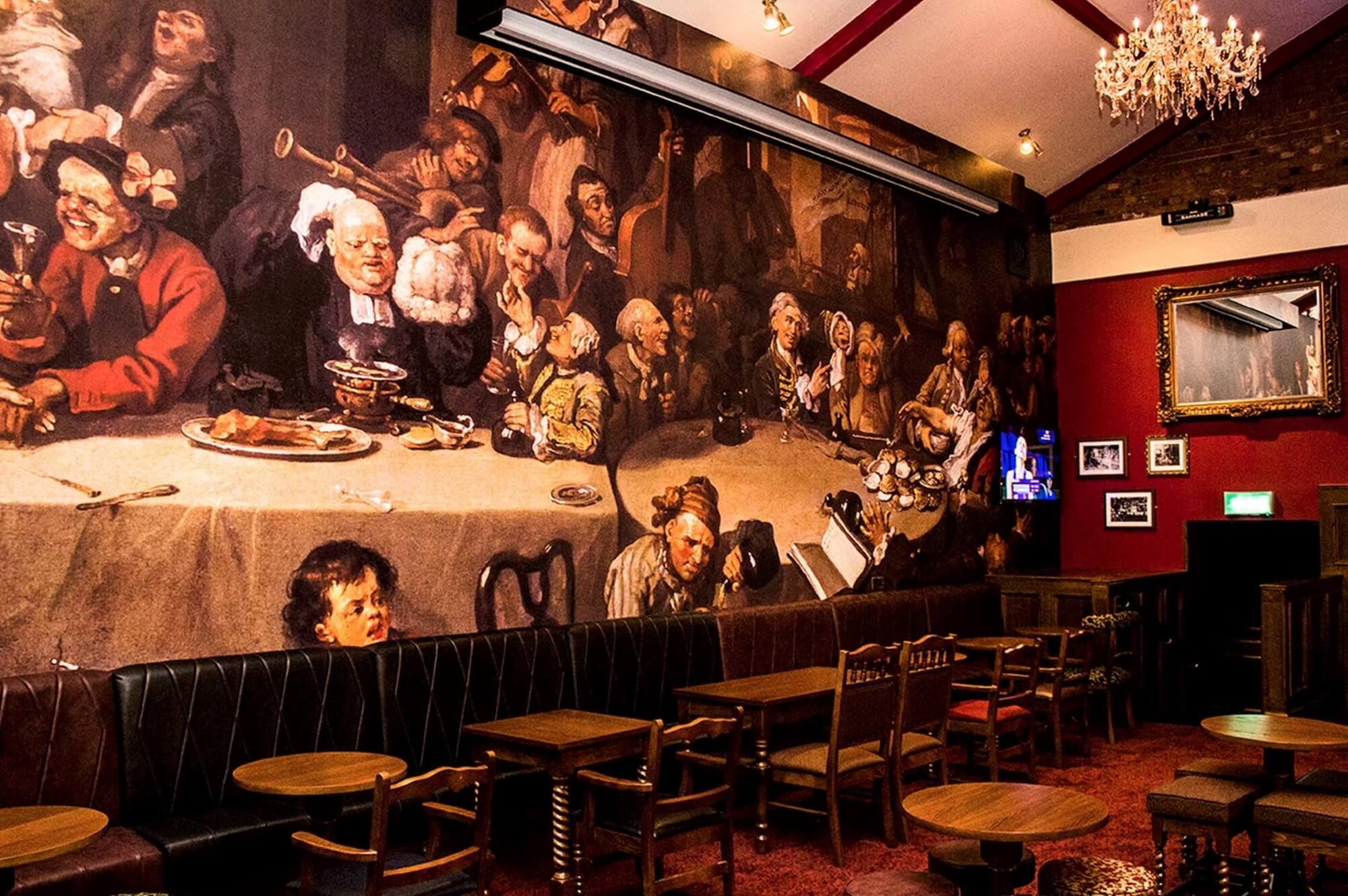 Hogarth's Gin Palace pub wall mural