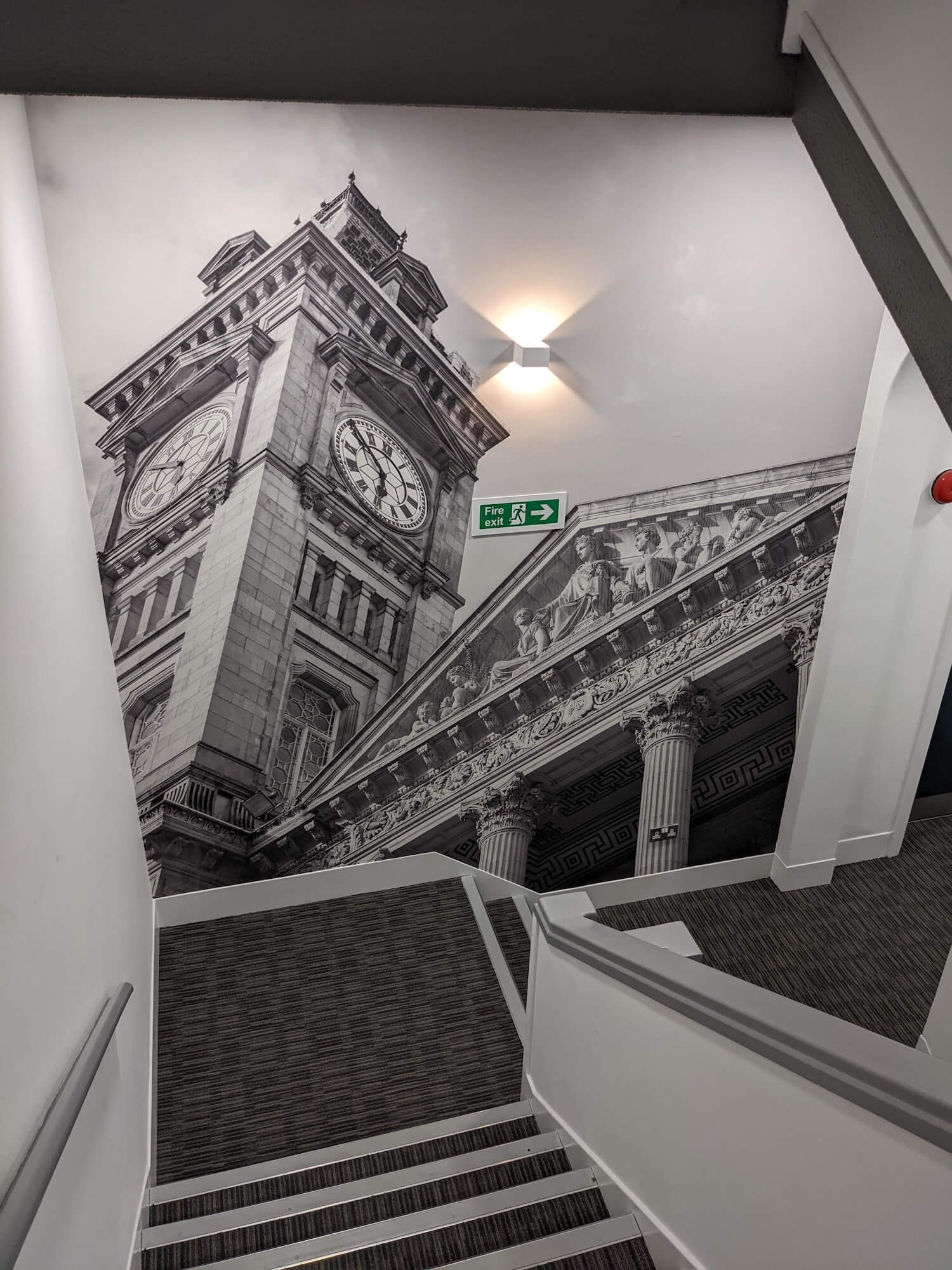 Clock tower stairwell mural