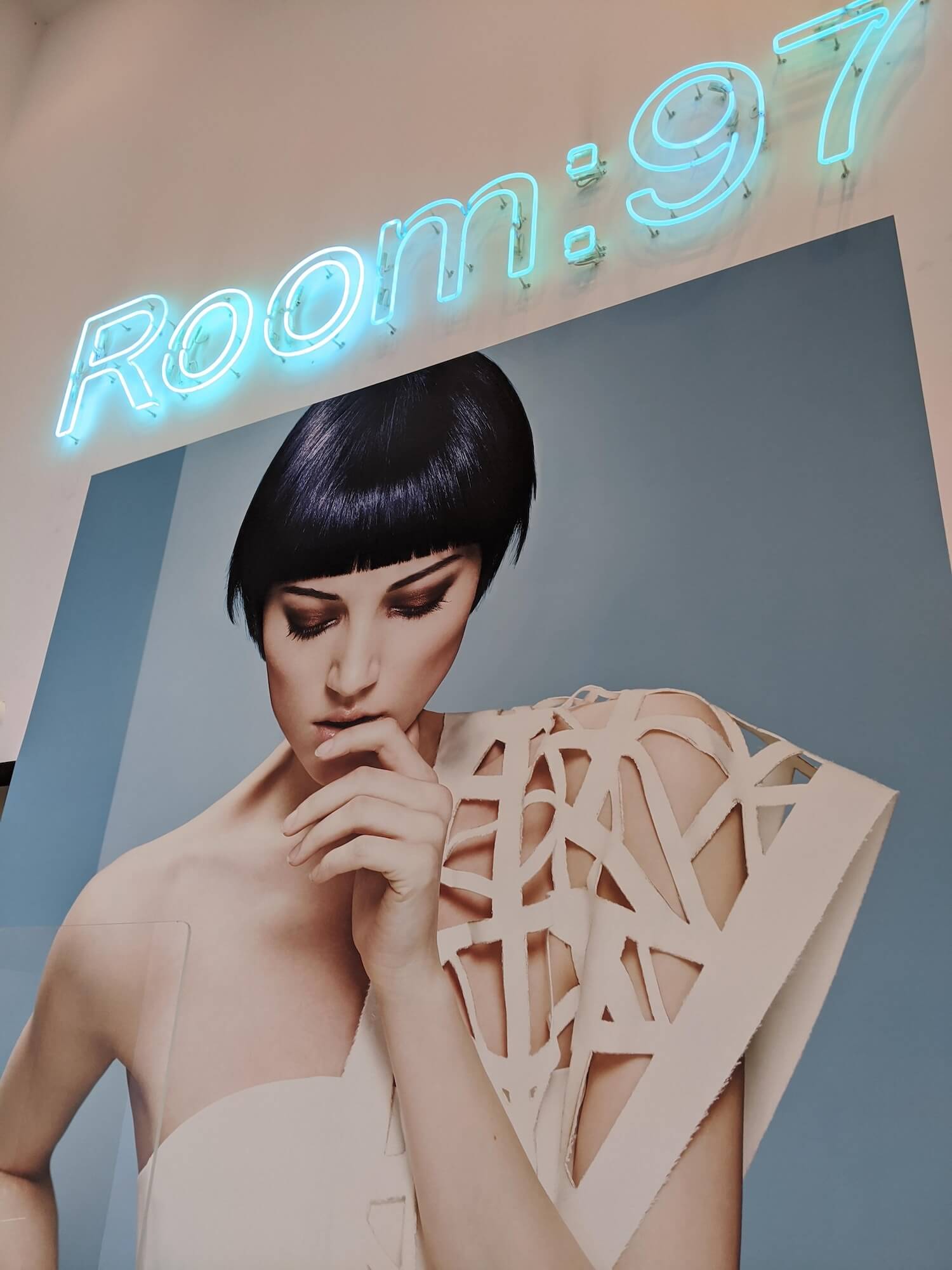 Room 97 hair salon portrait feature wall mural