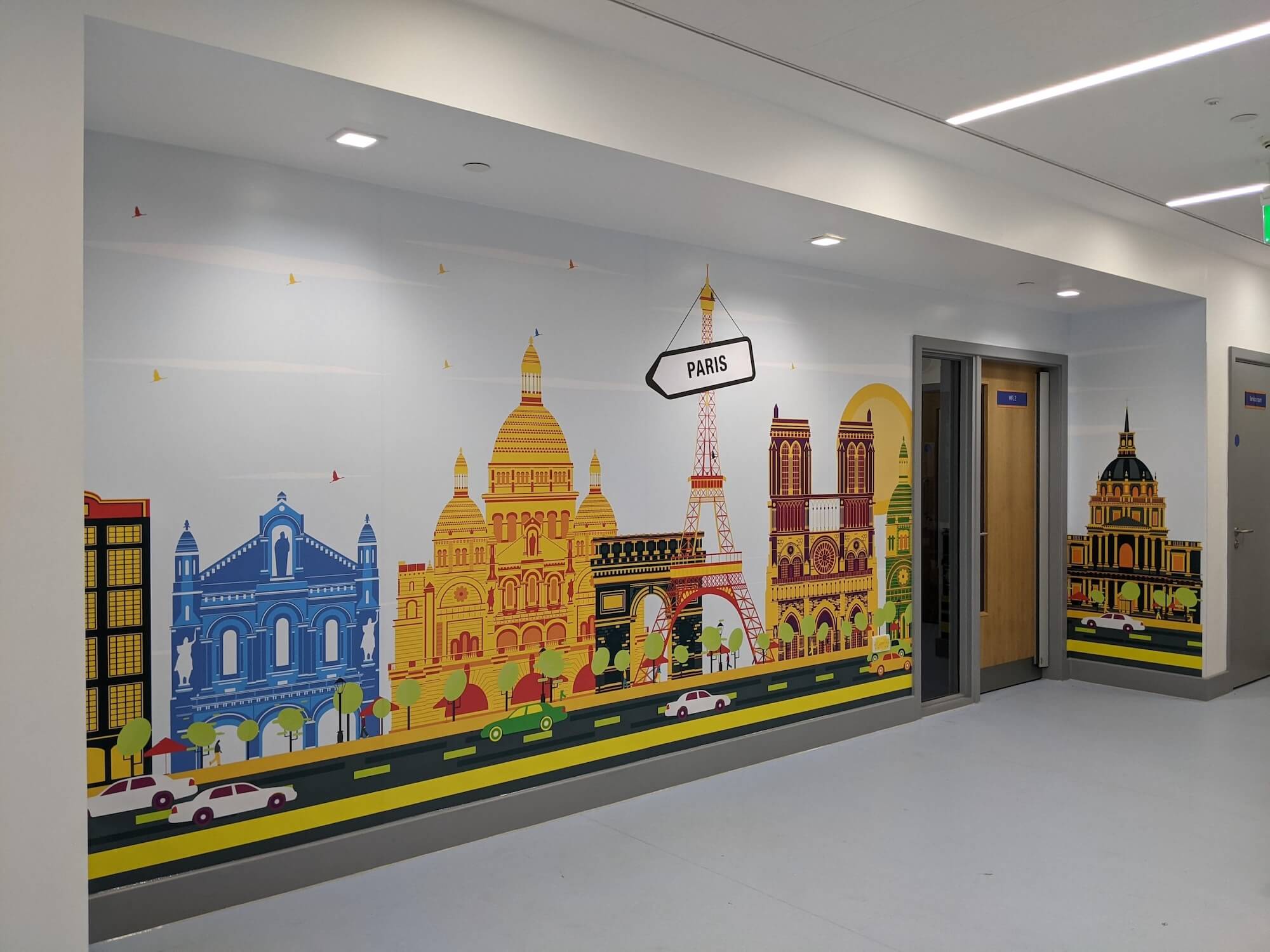 Paris skyline illustration in school MFL corridor