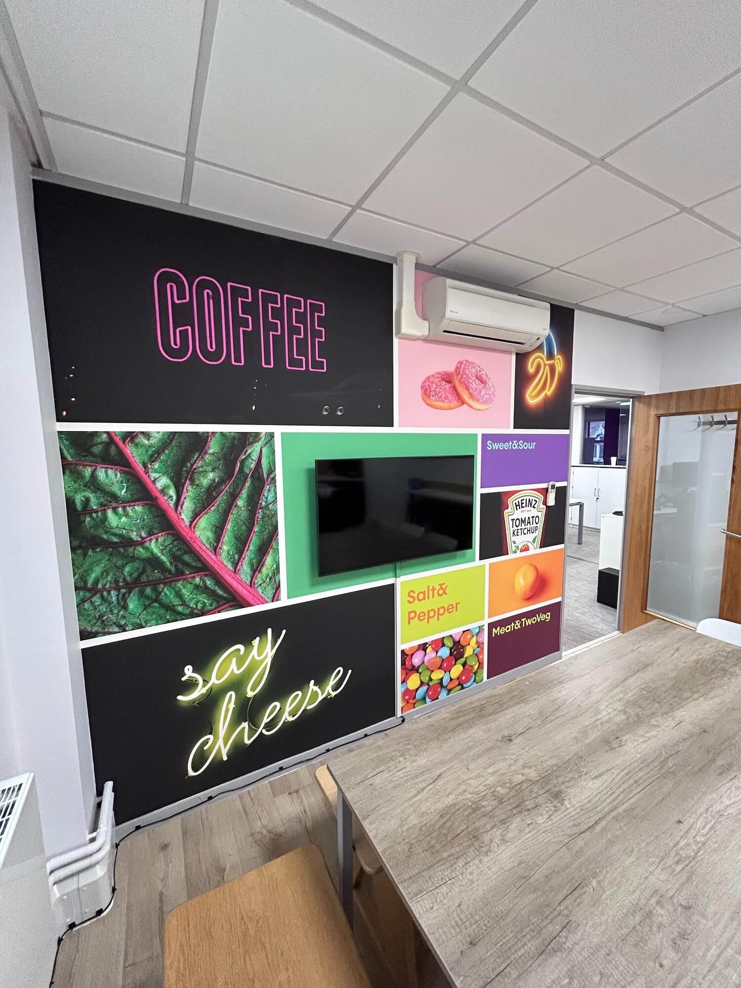 Lifestyle and food collage office breakout mural